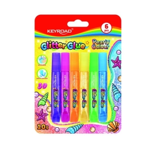 Klej brokatowy KEYROAD 6 perłowych kolorów x 10g blister