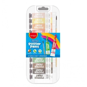 Farby plakatowe KEYROAD 12x12ml pędzelek gratis w pudełku mix kolorów