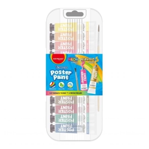 Farby plakatowe KEYROAD 12x12ml pędzelek gratis mix kolorów metalicznych i neonowych