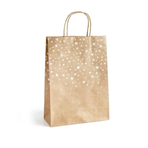 Torebka prezentowa ARGO papierowa kraft L 33x10x24 - białe gwiazdki