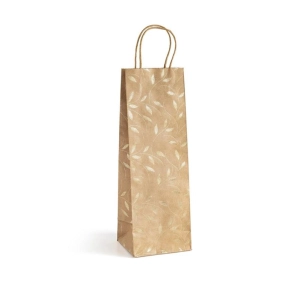 Torebka prezentowa ARGO papierowa kraft B 33x10x12 butelka - białe listki