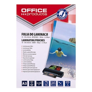 Folia do laminowania OFFICE PRODUCTS A3 2x100mikr. błyszcząca 100szt. transparentna-625457
