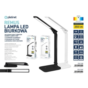 Lampka biurkowa led PLATINET REMUS biała 5W 250lm 4500K z gniazdem USB-A (46010)-238195