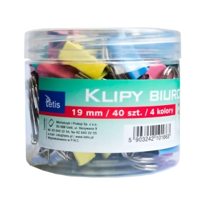 Klipy do papieru TETIS kolorowe 19mm 40szt. GK002-B -600066