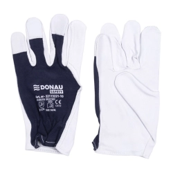 Rękawice robocze DONAU SAFETY skóra kozia po stronie dłoni ściągacz rozm. 10/XL biało-granatowe