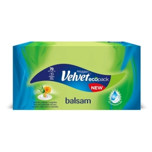 Chusteczki higieniczne VELVET Balsam ekstrakt aloesu i nagietka 3-warstwowe 70 listków - białe-240104