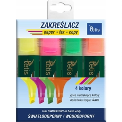 Zakreślacz TETIS - komplet 4 kolory neonowe KW015-M4