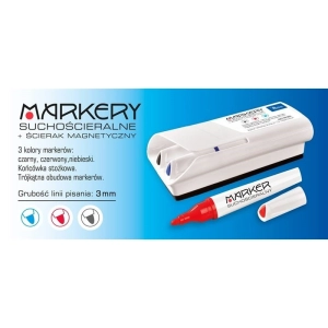 Marker TETIS do tablic suchościeralny op.3 czarny, niebieski, czerwony + gąbka magnetyczna-241450