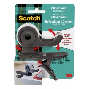 Dyspenser do taśmy SCOTCH Clip&Twist (C-19-CLIP-B) w zestawie taśma Magic 19mmx8,89m szary