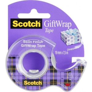 Taśma biurowa SCOTCH Gift Wrap 19mm x 7,5m do pakowania prezentów na podajniku transparentna-244718