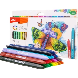 Kredki świecowe DELI COLOR EMOTION plastikowe trójkątne 24 kolory EC20020