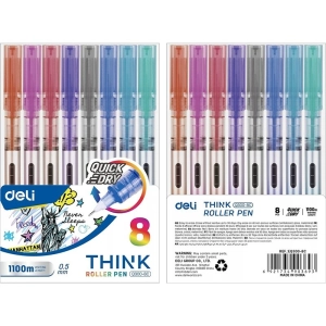 Długopis żelowy kulkowy DELI THINK 0,5mm EQ300 - zestaw 8 kolorów