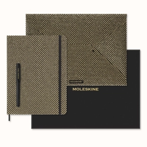 Zestaw kolekcjonerski MOLESKINE Shine, teczka + pióro wieczne Kaweco + notes w linie, metaliczny złoty