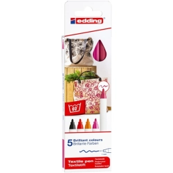 Marker EDDING pisak tekstylny E-4600/5 S 1mm - op.5 pudełko mix kolorów ciepłych