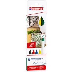 Marker EDDING pisak tekstylny E-4600/5 S 1mm - op.5 pudełko mix kolorów