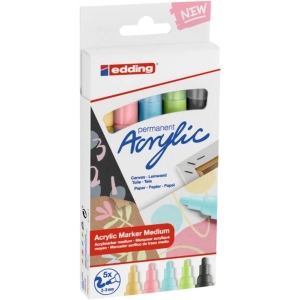 Marker EDDING akrylowy E-5100 2-3mm średni - op.5 mix kolorów pastelowe-256548