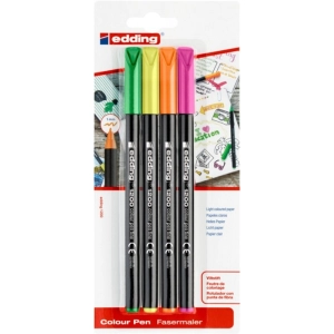 Marker EDDING pisak tekstylny cienka końcówka E-1200 1mm - op.4 mix kolorów blister