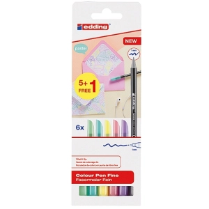 Marker EDDING pisak tekstylny cienka końcówka E-1200 1mm - op.6 mix kolorów blister