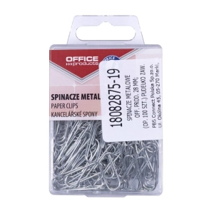 Spinacz OFFICE PRODUCTS 28mm w pudełku srebrne op.100