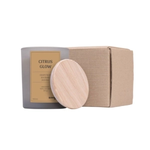 Świeca sojowa DONAU HOME w szarym szkle drewniana pokrywa i knot Citrus Glow 200g-263712