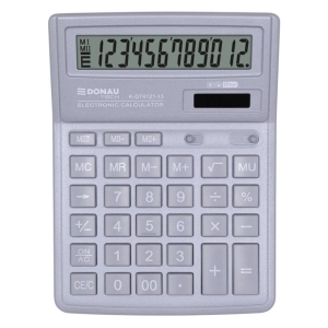 Kalkulator DONAU TECH biurowy 12-cyfr. wyświetlacz wym. 190x143x40 mm srebrny