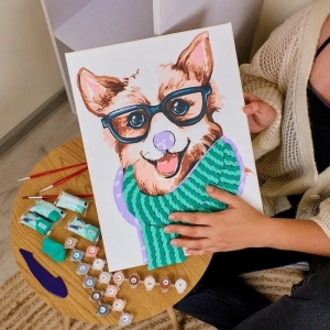 Malowanie po numerach IDEYKA&OCTO 30x40cm z glinką stylowy corgi 1 szt.-264956