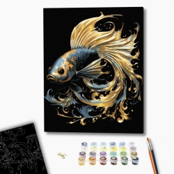 Malowanie po numerach BRUSHME 40x50 cm czarne płótno gold magiczna ryba 1 szt. w pudełku