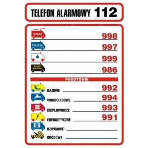 Tabliczka znak TDC Tabliczka telefonów alarmowych