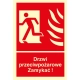 Tabliczka znak TDC Drzwi przeciwpożarowe. Zamykać! Kierunek drogi ewakuacyjnej w lewo