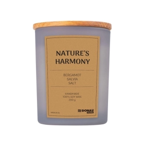 Świeca sojowa DONAU HOME w szarym szkle drewniana pokrywa i knot Nature's Harmony 200g
