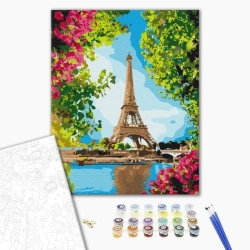 Malowanie po numerach BRUSHME 40x50 cm kwiatowy widok na wieżę Eiffla 1 szt.