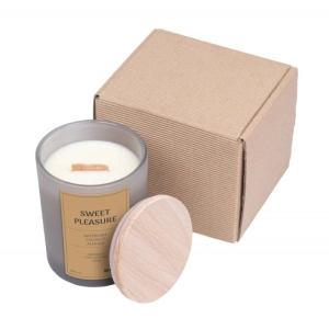Świeca sojowa DONAU HOME w szarym szkle drewniana pokrywa i knot Sweet Pleasure 200g-269014