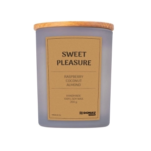 Świeca sojowa DONAU HOME w szarym szkle drewniana pokrywa i knot Sweet Pleasure 200g