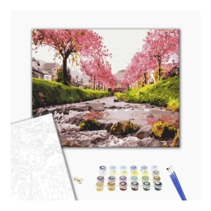 Malowanie po numerach BRUSHME 40x50 cm rzeka przy sakurze 1 szt.-269328
