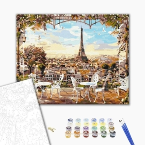 Malowanie po numerach BRUSHME 40x50 cm kawiarnia z widokiem na Wieżę Eiffla 1 szt. w pudełku-271048