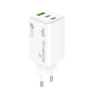 Ładowarka MEDIARANGE 65W, szybkie ładowanie, 2xUSB-C + 1xUSB-A, biały-275881