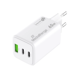 Ładowarka MEDIARANGE 65W, szybkie ładowanie, 2xUSB-C + 1xUSB-A, biały-275882