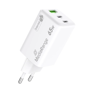 Ładowarka MEDIARANGE 65W, szybkie ładowanie, 2xUSB-C + 1xUSB-A, biały-275883