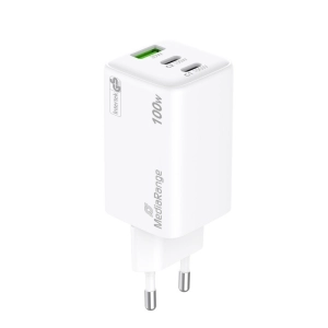 Ładowarka MEDIARANGE 100W, szybkie ładowanie, 2xUSB-C + 1xUSB-A, biały-275888