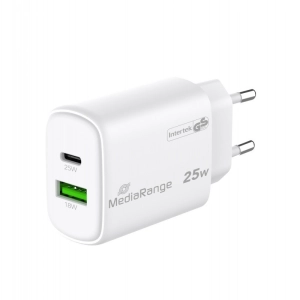Ładowarka MEDIARANGE 25W, szybkie ładowanie, 1xUSB-C + 1xUSB-A, biały-275894
