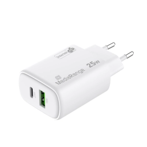 Ładowarka MEDIARANGE 25W, szybkie ładowanie, 1xUSB-C + 1xUSB-A, biały-275895