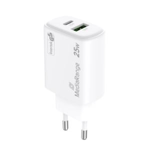 Ładowarka MEDIARANGE 25W, szybkie ładowanie, 1xUSB-C + 1xUSB-A, biały-275896