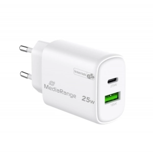 Ładowarka MEDIARANGE 25W, szybkie ładowanie, 1xUSB-C + 1xUSB-A, biały-275899