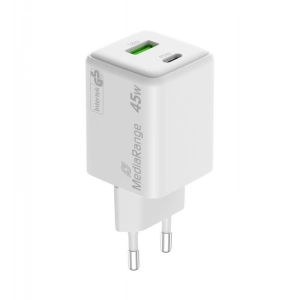 Ładowarka MEDIARANGE 45W, szybkie ładowanie, 1xUSB-C + 1xUSB-A, biały-275902