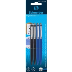 Długopis SCHNEIDER K15,  2x czarny + 2x niebieski, blister