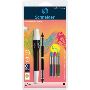 Długopis żelowy SCHNEIDER Breeze NEON, M, białe/czarne + 5 x kartridż, blister