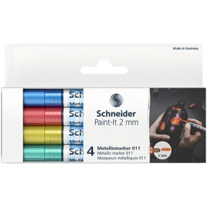 Marker SCHNEIDER akrylowy Paint-It Metallic 2 mm etui 4 szt. niebieski czerowny żółty zielony-278980