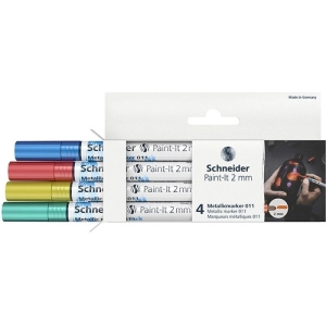 Marker SCHNEIDER akrylowy Paint-It Metallic 2 mm etui 4 szt. niebieski czerowny żółty zielony-278982