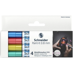 Marker SCHNEIDER akrylowy Paint-It Metallic 0,8 mm etui 4 szt. niebieski czerowny żółty zielony-279032