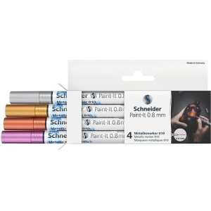 Marker SCHNEIDER akrylowy Paint-It Metallic 0,8 mm etui 4 szt. srebrny złoty miedziany fioletowy-279126